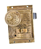very unique 19th century ornamental cast bronze van gogh-esque pullman train car "saloon" lockset with sliding privacy latch