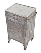 c. 1920's vintage american medical "columbia sani-steel" mobile va hospital supply cabinet with original casters