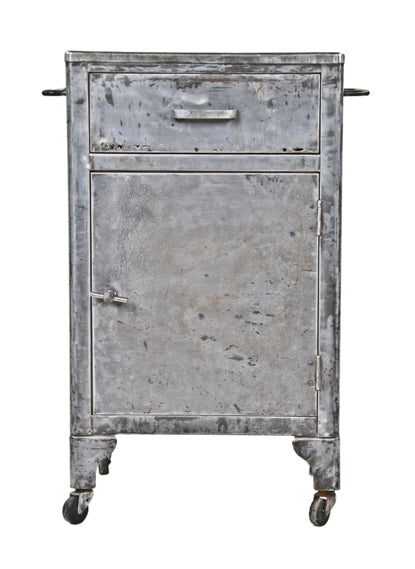 c. 1920's vintage american medical "columbia sani-steel" mobile va hospital supply cabinet with original casters
