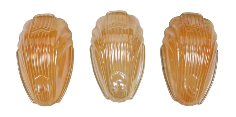 three original and intact depression era american art deco "chevron" motif markel ceiling fixture or wall sconce slip shades