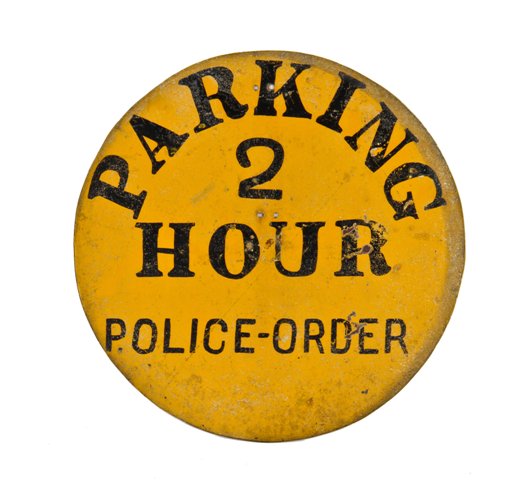 unique c. 1920's city of chicago single-sided die cut steel hand-painted "no parking" street notification sign
