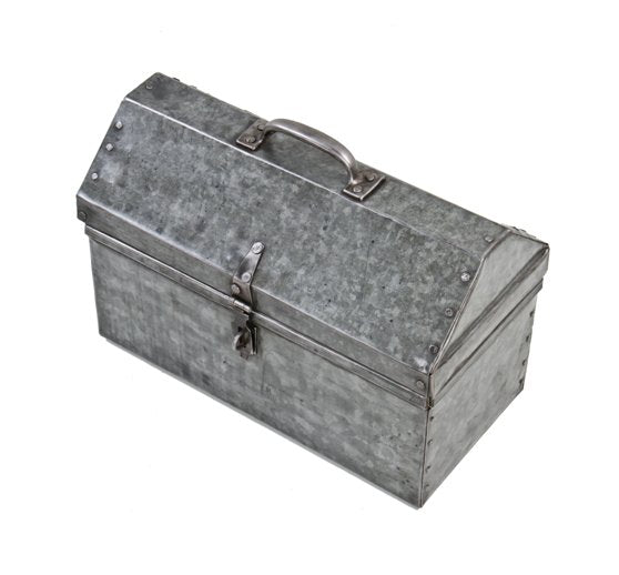 unique c. 1920's american industrial riveted joint galvanized steel pipefitter tool chest with lockable clasp