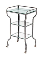 all original early 1920's american medical three-tier hospital operating room rolling supply cart with plate glass shelves