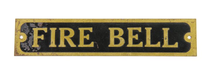 c. 1920's single-sided stamped brass metal chicago bank building "fire bell" rectangular-shaped design