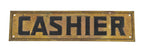 single-sided c. 1920's american yellow brass "cashier" bank building sign with black enameled lettering