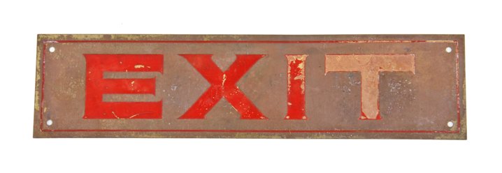 original c. 1920's american single-sided interior chicago bank building "exit" sign with light incised lettering