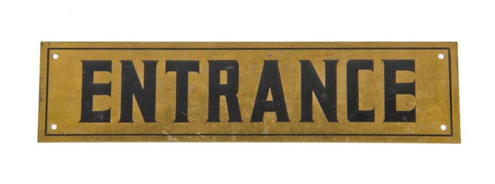 original c. 1920's single-sided die cut yellow brass chicago bank building "entrance" door sign