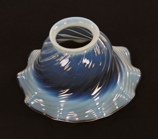 original early 20th century antique american victorian era blue opalescent swirl electrolier art glass shade