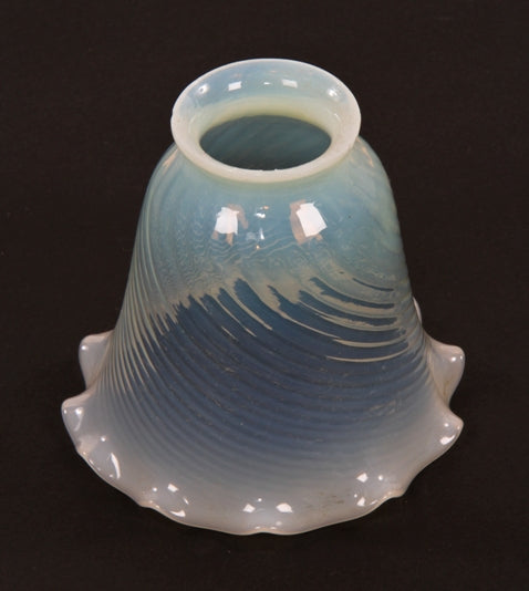 original c. 1900's american victorian era uranium or "vaseline" swirl art glass replacement shade with ruffled edge