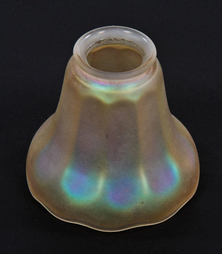 signed early 20th century interior residential "nuart" iridescent art glass electrolier replacement shade with ruffled edge bottom