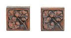 matching pair of original c. 1880's red slip glaze terra cotta exterior residential ornamental bas-relief tiles or blocks