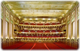 original c. 1930's chicago civic opera house auditorium interior illuminated art deco style exit sign with reverse-painted glass inset
