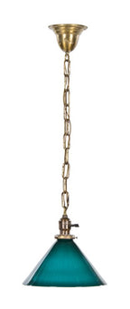 c. 1910 american interior bank building office early electric incandescent pendant light with intact emeralite green cased glass conical shade