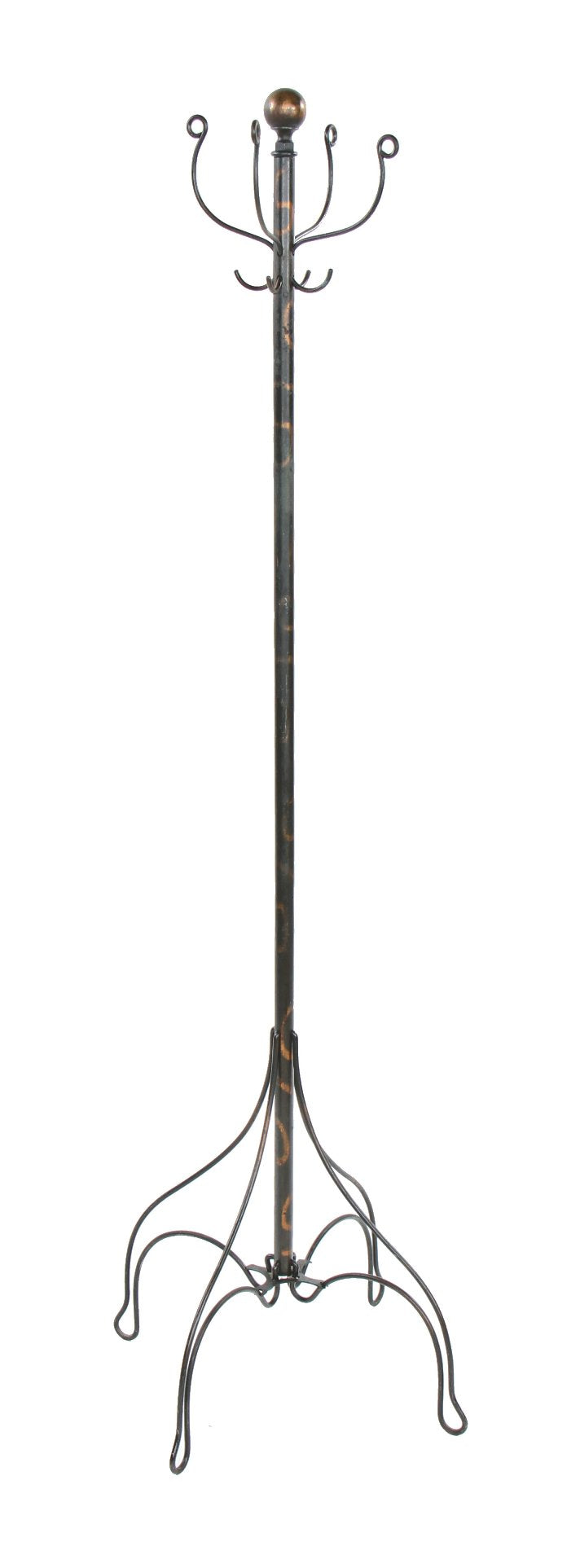 c. 1916 american freestanding fanciful malleable iron rod dentist office coat rack with original oxidized copper-plated finish