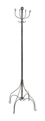 c. 1916 american freestanding fanciful malleable iron rod dentist office coat rack with original oxidized copper-plated finish