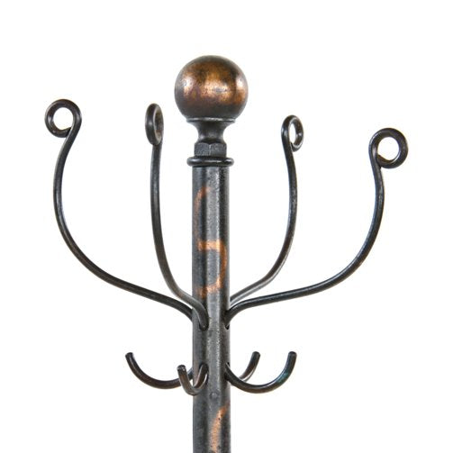 c. 1916 american freestanding fanciful malleable iron rod dentist office coat rack with original oxidized copper-plated finish