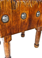 original and expertly-built c. early 20th century american freestanding hard maple wood butcher block table with finely turned legs