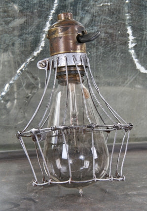 hard to find early 20th century vintage american industrial patented "holdfast" galvanized steel wire lamp guard