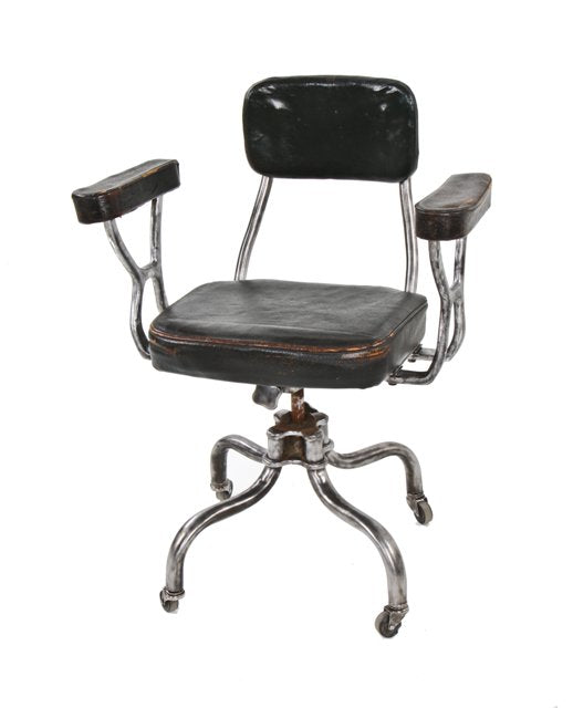 all original and fully functional c. 1930's american vintage industrial factory office adjustable "posture" armchair with intact casters