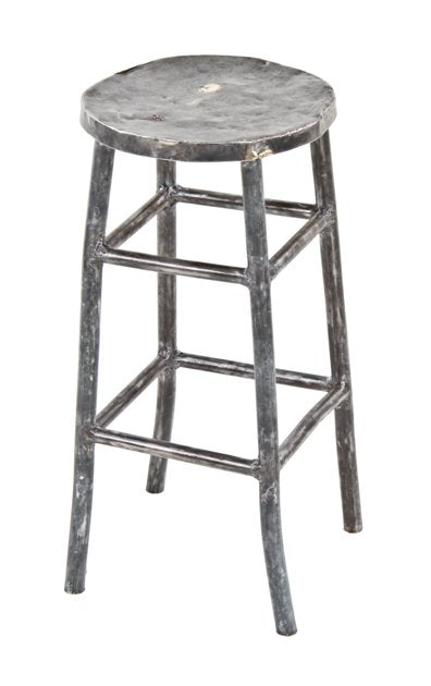 1920's custom-built welded joint tubular steel four-legged factory machinist stool with brushed metal finish