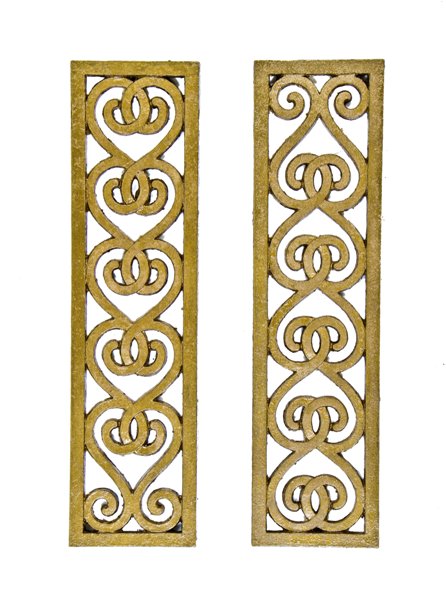 matching set of original c. 1920's ornamental cast iron downtown chicago palace theater balustrade panels with gold paint finish