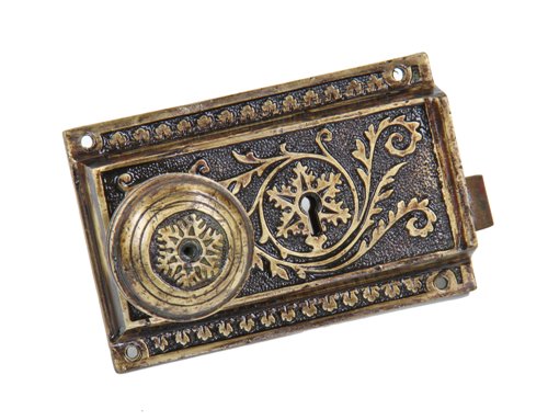 19th century interior pullman railroad passenger car "snowflake" pattern ornamental cast brass saloon door lockset