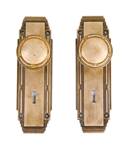 remarkable c. 1920's american art deco machine age cast bronze chicago commercial building office door hardware
