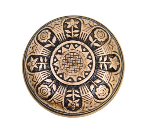 original c. 1880's american victorian era ornamental cast brass interior residential passage size doorknob with banded rim
