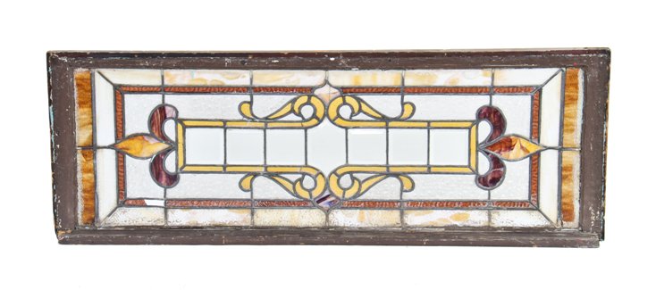 original and largely intact c. 1900-10 late american victorian era residential stained glass window with french bevel cut center