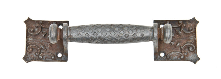 original late 19th century ornamental cast iron "orleans" pattern chicago commercial building window sash pull or handle