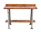 completely refinished late 1920's american industrial two-tier factory workbench with "hallowell" angled steel stationary legs