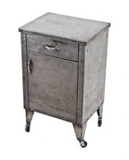 c. 1930's refinished vintage american medical heavy gauge steel hospital examination room supply cabinet with pull-out drawer and hinged cabinet door
