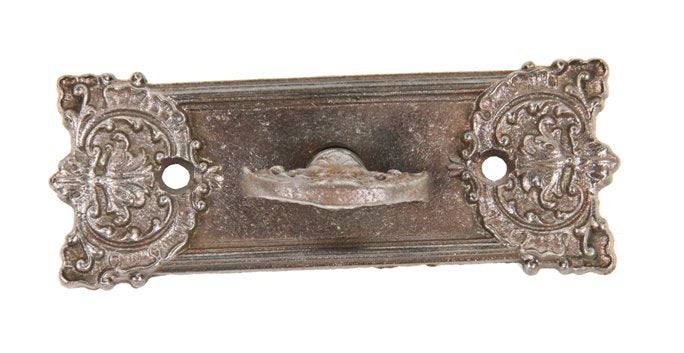 c. 1900's original antique american ornamental cast iron residential "finger twist" doorbell handle with matching backplate