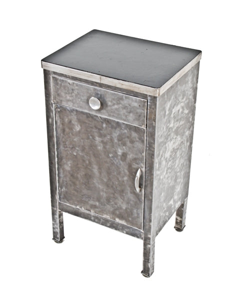 refinished c. 1930's vintage american medical cold-rolled steel hospital examination room supply cabinet with black enameled top