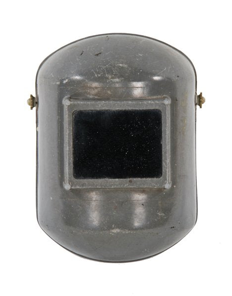 original mid-20th century american industrial molded fiberglass factory welding helmet with oversized eye shield