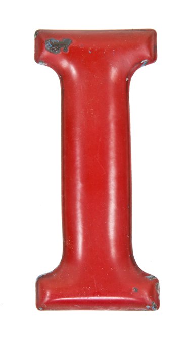original c. 1920's single-sided stamped or die cut red porcelain enameled steel filling station letter sign