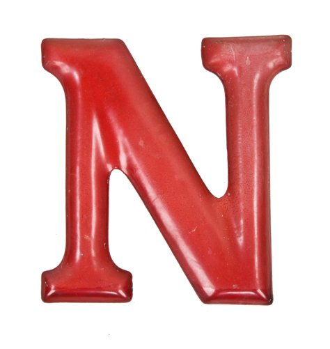 vintage american single-sided stamped or pressed heavy gauge red porcelain enameled steel letter sign