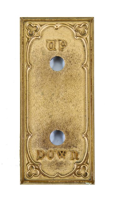 original c. 1911 original ornamental cast bronze gothic style elevator cab floor indicator push button plaque or backplate