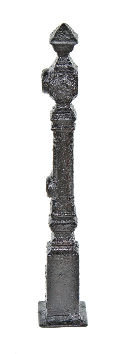 original and intact late 19th century antique american black enameled ornamental cast iron exterior residential freestanding newel post