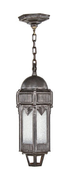exceptional late 1920's american art deco ornamental cast iron exterior commercial building pendant light with original "stepped" canopy