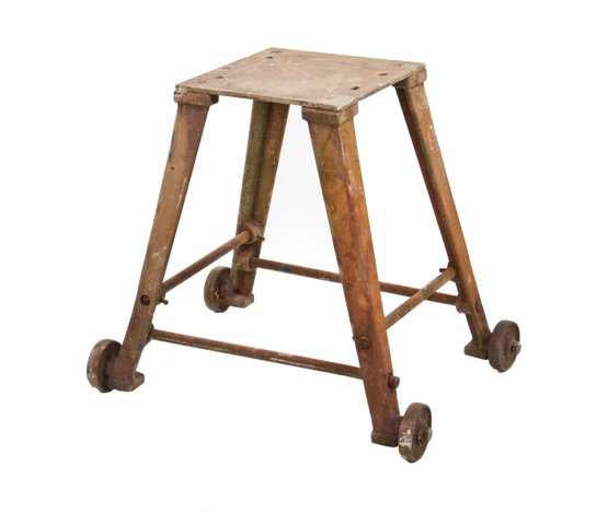 heavily reinforced c. 1920's vintage american industrial cast iron factory cart with outswept feet and welded joint steel deck