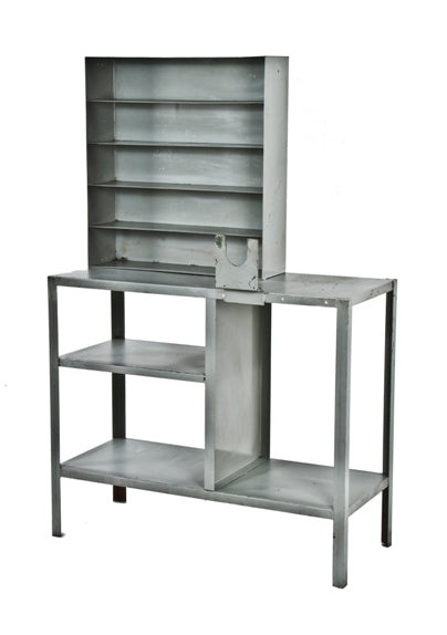 c. 1950's heavy duty custom-built heavy gauge welded joint sign factory workstation with gunship gray enameled finish
