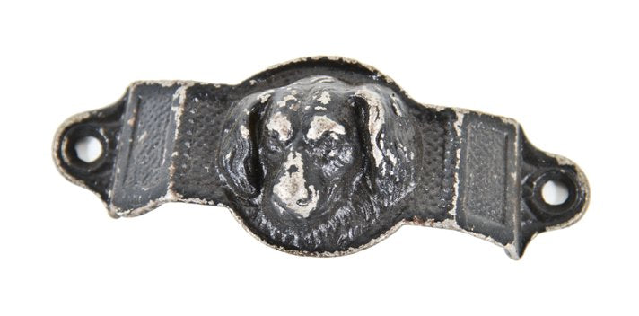 19th century antique american black enameled ornamental cast iron "doggie" residential pantry cabinet drawer pull or handle