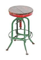 c. 1930's vintage american industrial adjustable height toledo four-legged machinist stool with intact heel ring