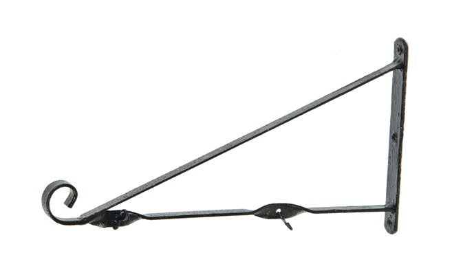 early 20th century twisted and turned black enameled wrought iron exterior city street bracket with c-scroll