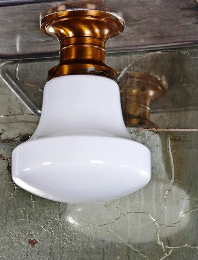 remarkably intact and all original depression era antique american oversized interior chicago commercial building pendant light with unusually-shaped white "milk glass" shade