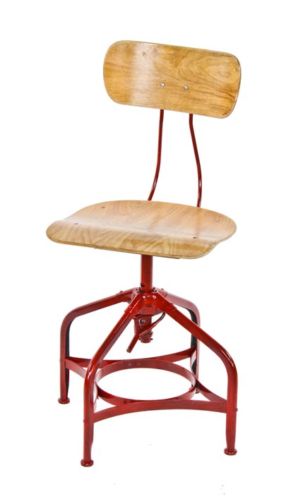 late 1930's vintage american industrial "uhl art steel" fully adjustable toledo factory office chair or stool with original seat and backrest