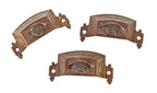 lot of three matching original 19th century american ornamental cast iron "all-seeing eye" furniture drawer pulls or handles