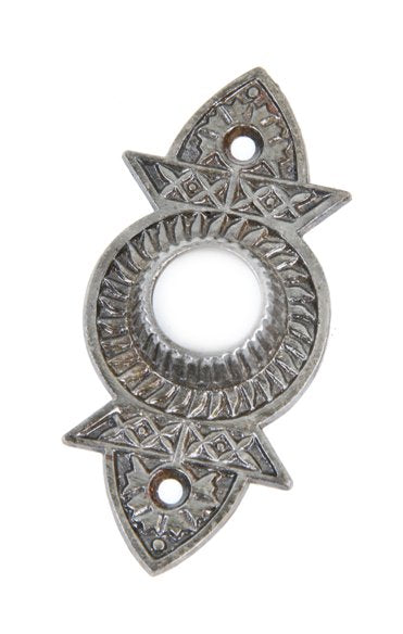 19th century american victorian era ornamental cast iron "screwless spindle" interior residential doorknob escutcheon