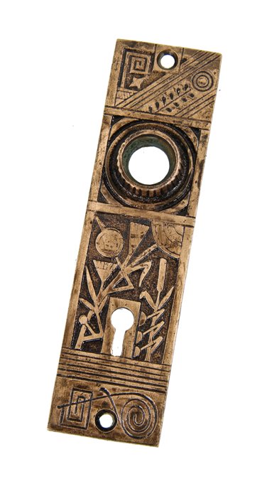 19th century antique american aesthetic movement ornamental cast brass interior residential doorknob backplate